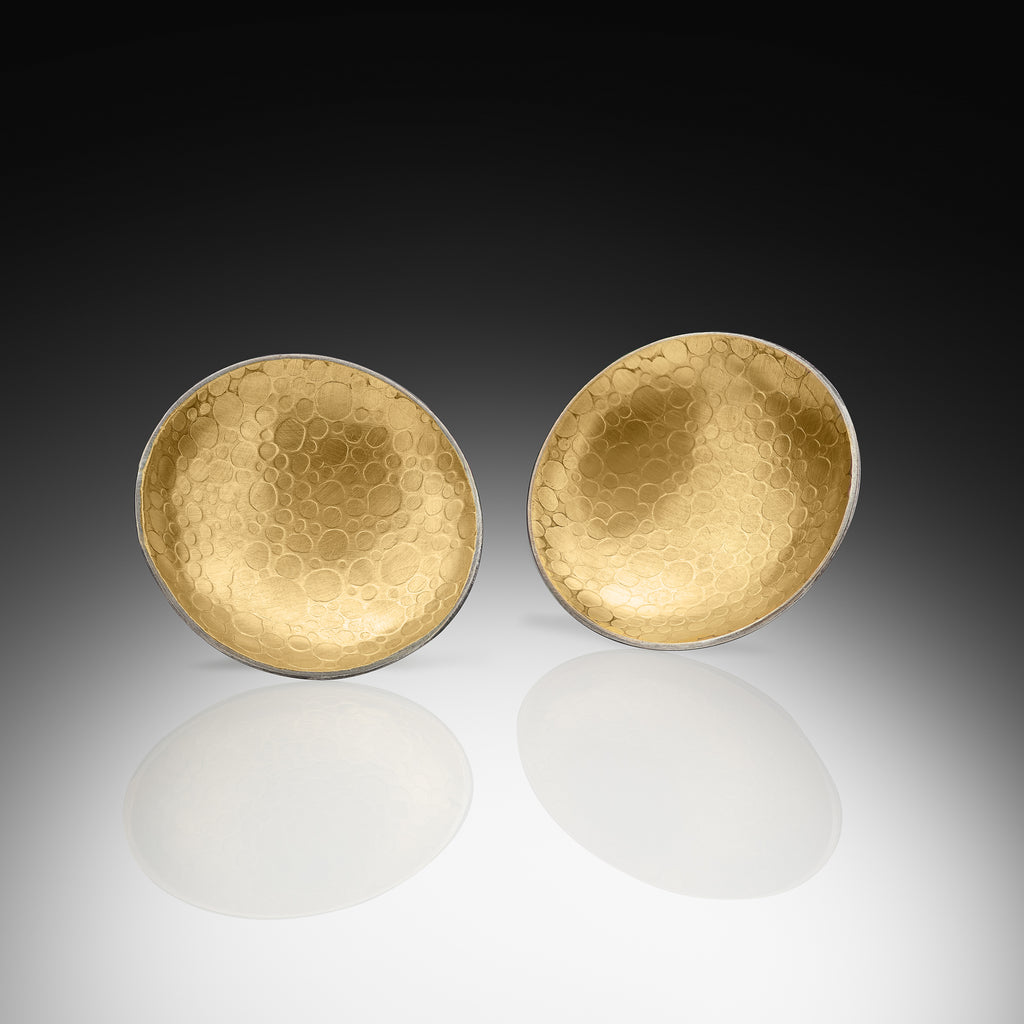 Simple 18K Gold Bi-Metal Cupped Textural Earring