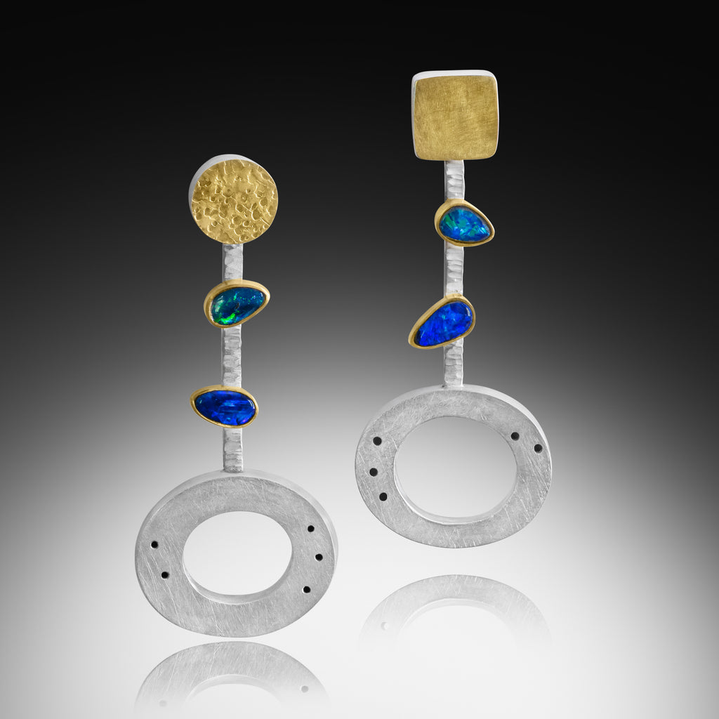 Mismatched “petal” Australian Opal Earrings with 18K Gold