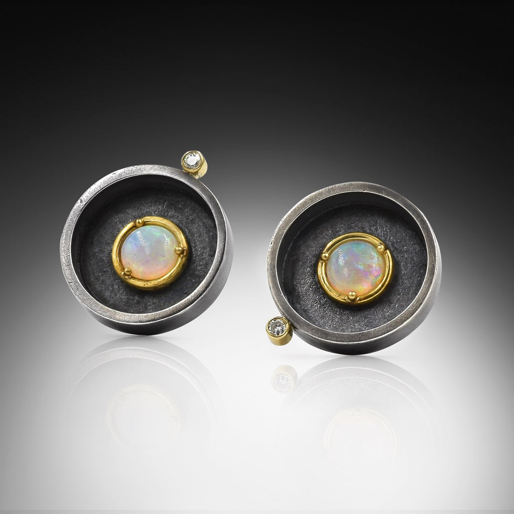 Round Earrings with Opals and Diamonds